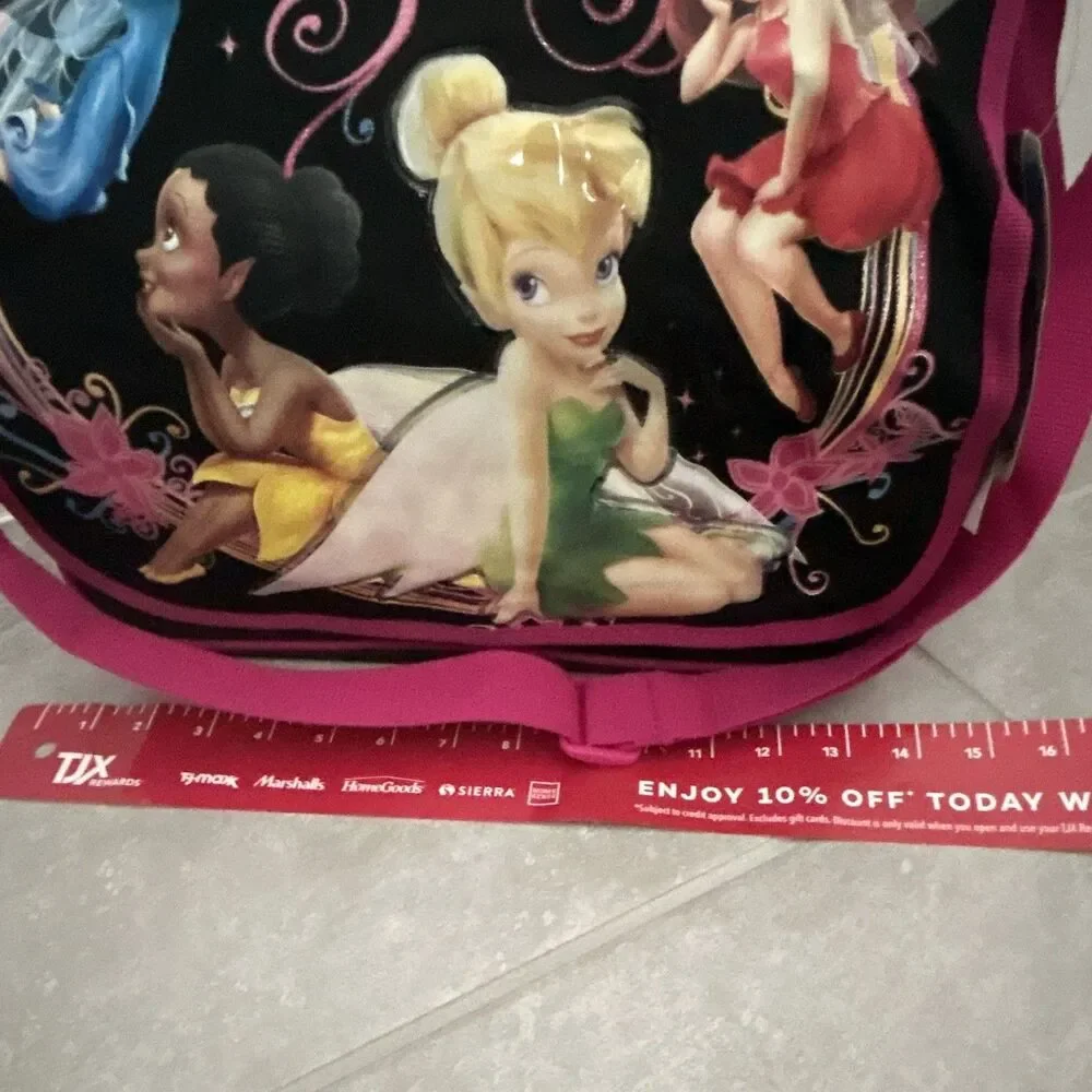 Disney Fairies Tinker Bell Medium Shoulder Bag Black/Pink New tag size 14 x 12”